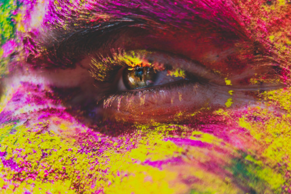 Eye with colourful face powder